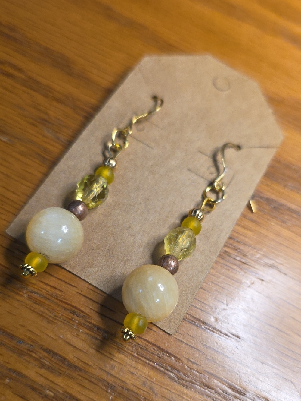 Handmade Yellow Stone and Glass Drop Earrings